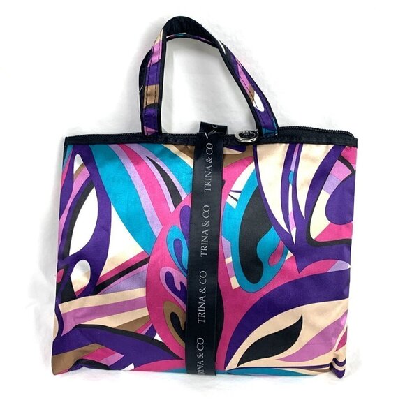 Trina & Co. Cosmetic Bag Set of Three - Multicolor Abstract Print/Black, NWT - Picture 4 of 6